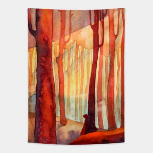 Red forest, sunset Tapestry