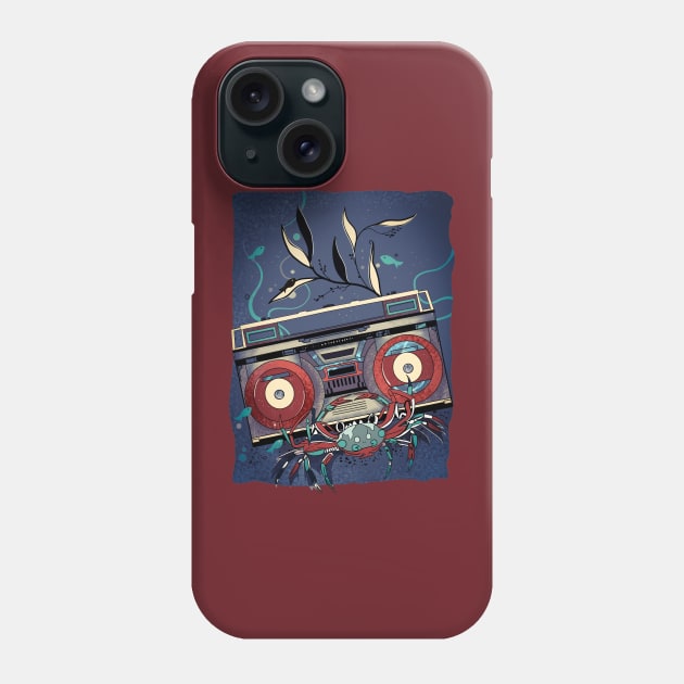 Blue boom box underwater and fishes Phone Case by jen28