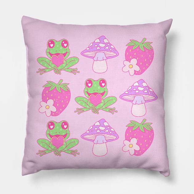 Frog In Love Mushroom Happy Valentines Day Pillow by Pop Cult Store