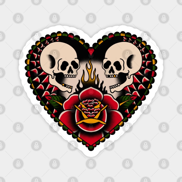 Soul Mates Skull Love Traditional Tattoo Magnet by Trippycollage