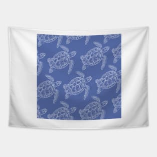 turtle aloha print pattern hawaii light blue and white Tapestry