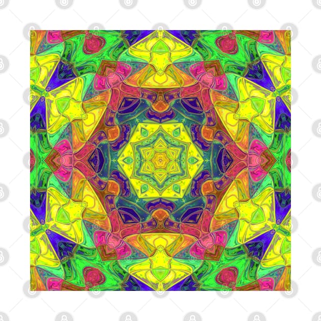 Mosaic Mandala Flower Yellow Pink and Green by WormholeOrbital