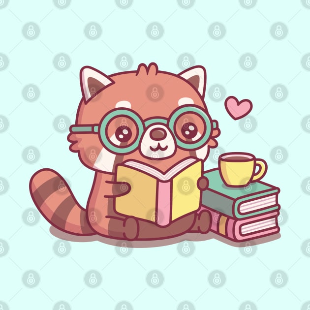 Cute Red Panda With Glasses Reading A Book by rustydoodle