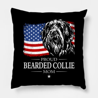 Proud Bearded Collie Mom American Flag patriotic gift dog Pillow