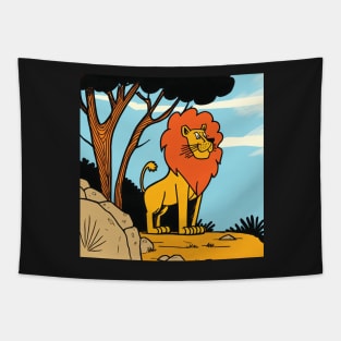 Lion in the Desert Funny Cartoon Style Tapestry