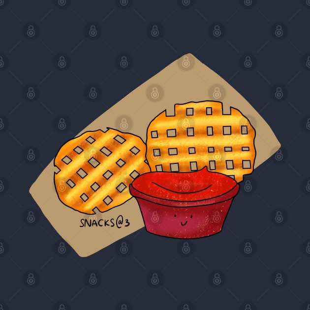 Waffle fries with ketchup by Snacks At 3