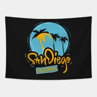 San Diego California Retro Vintage Surfer Sun Beach 619 Love Tapestry