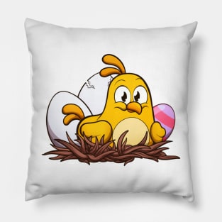 Cute Little Easter Chick In Nest Pillow