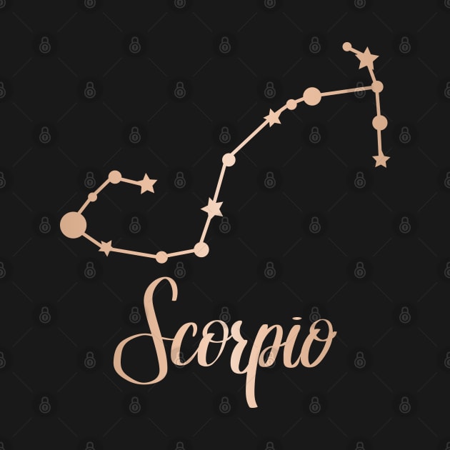 Scorpio Zodiac Constellation in Rose Gold - Black by Kelly Gigi