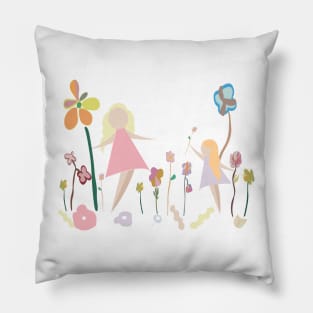 Mom and kids with flowers Pillow