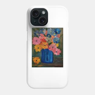 A beautiful bouquet of mixed flowers in a glass and gold vase Phone Case