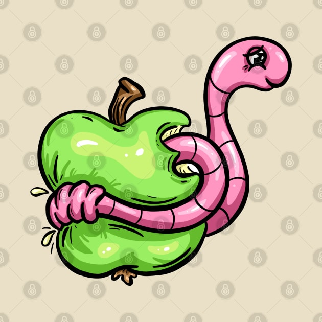 Worm in an Apple Cartoon Character Illustration by Squeeb Creative