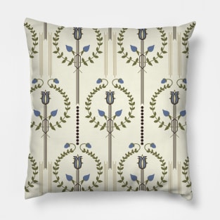 Art Deco Blue Rose Pattern Pillow