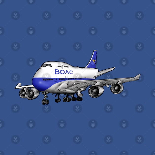 BOAC 747 Jumbo Jet Cartoon Art by Funky Aviation