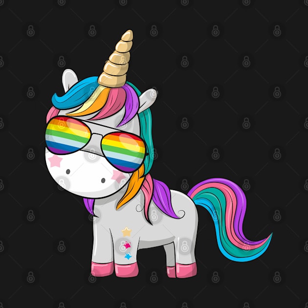 Cute unicorn with sunglasses colors of the rainbow. by Reginast777