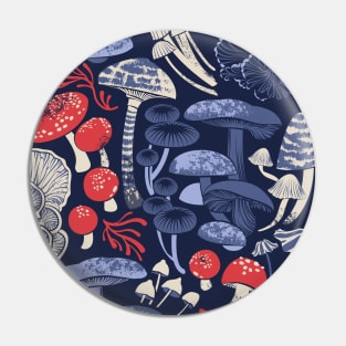 Mystical fungi // midnight blue background blue and red wild mushrooms Pin