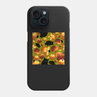 Black Cat and Pumpkins Tossed on Yellow Green Repeat 5748 Phone Case