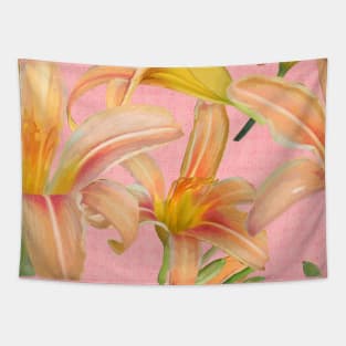 Tiger Lilies on Pink Burlap Tapestry