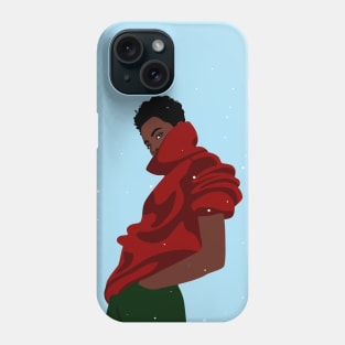 Stylish woman under the snow in a red turtleneck Phone Case