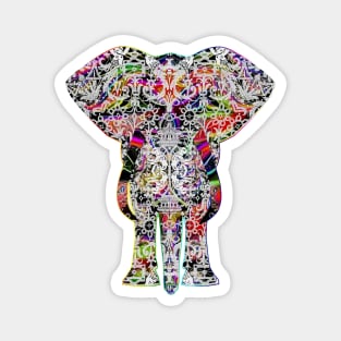 Rainbow White Elephant on Black Magnet