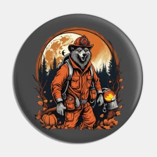 Werewolf fireman with full moon halloween design Pin