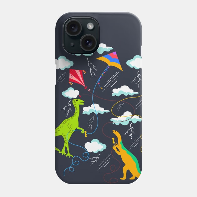 Dinosaurs flying Kites in Thunderstorm Phone Case by Winkeltriple