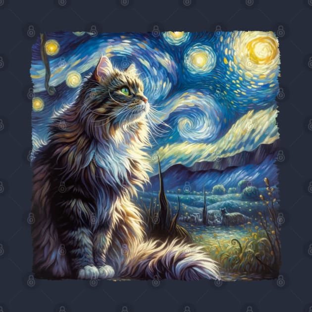 Domestic Medium Hair Starry Night Inspired - Artistic Cat by starry_night