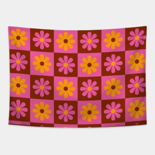 Hot Pink Mod Flower Checkers Tapestry