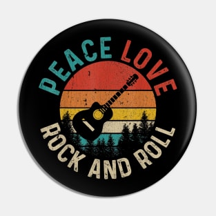 Vintage Peace Love & Rock & Roll Guitar Player Guitarist Pin