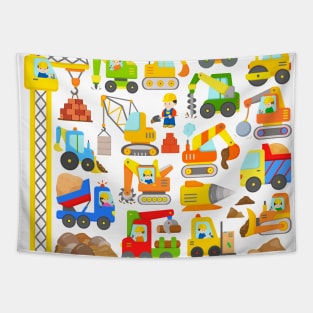 Crane Cement Truck Dozer Diggers Tunnel Drill Road Roller Dumper Truck Tapestry