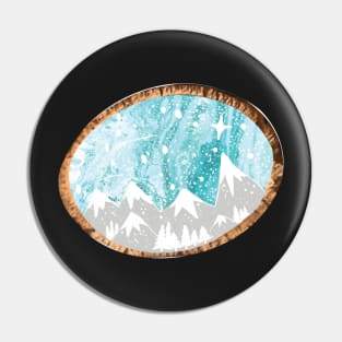 Wood Round Mountain Galaxy- Gifts- Laptop Stickers - Cute Pin