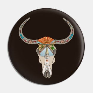 Steer Skull Southwestern Desert Landscape Retro Pin