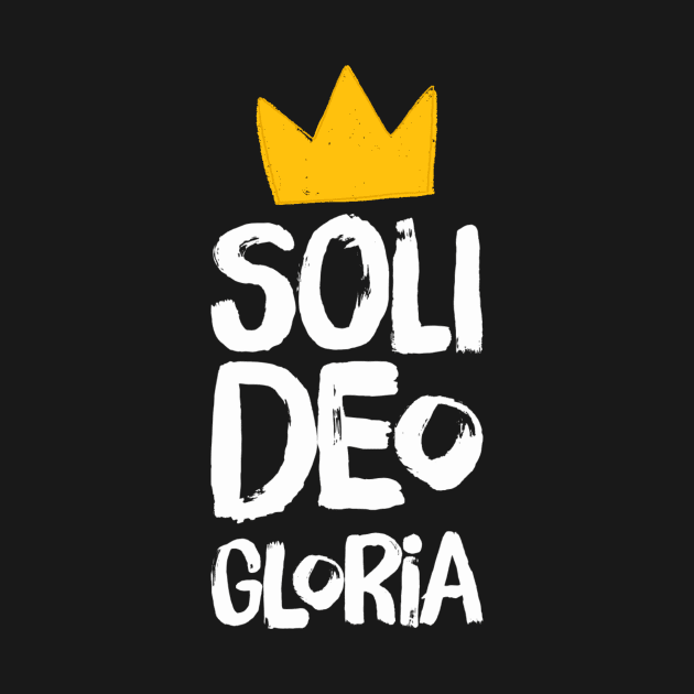 Soli Deo Gloria (All the Glory to God) distressed white text and yellow crown by Selah Shop