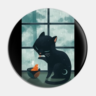 Cat and Rain Pin