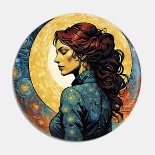 Starry Night Symphony: Van Gogh-Inspired Woman Pin