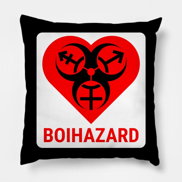 "BOI HAZARD" Heart - Label Style - Red Pillow by GenderConcepts