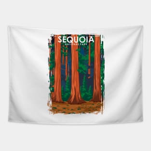 Sequoia National Park Vintage Minimal Travel Poster at Night Tapestry