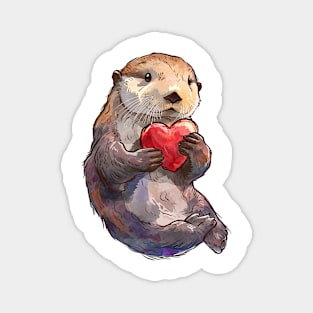 Valentine Sea Otter Holding Heart Magnet