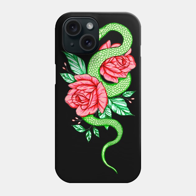 Snake and roses Phone Case by NerdsbyLeo