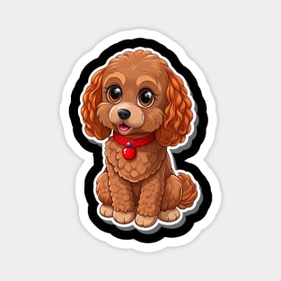 Kawaii Poodle – Fluffy Brown Dog with Red Leash & Big Eyes Magnet