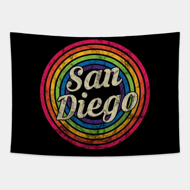 San Diego - Retro Rainbow Faded-Style Tapestry by MaydenArt