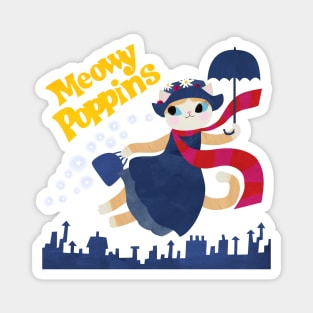 Meowy Poppins white Magnet