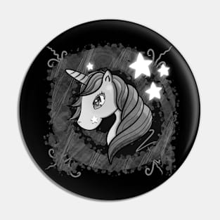 Cute Unicorn Abstract Stars - Greyscale Pin