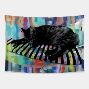 LA COSA, Sleeping Cat, Abstract Lines Tapestry