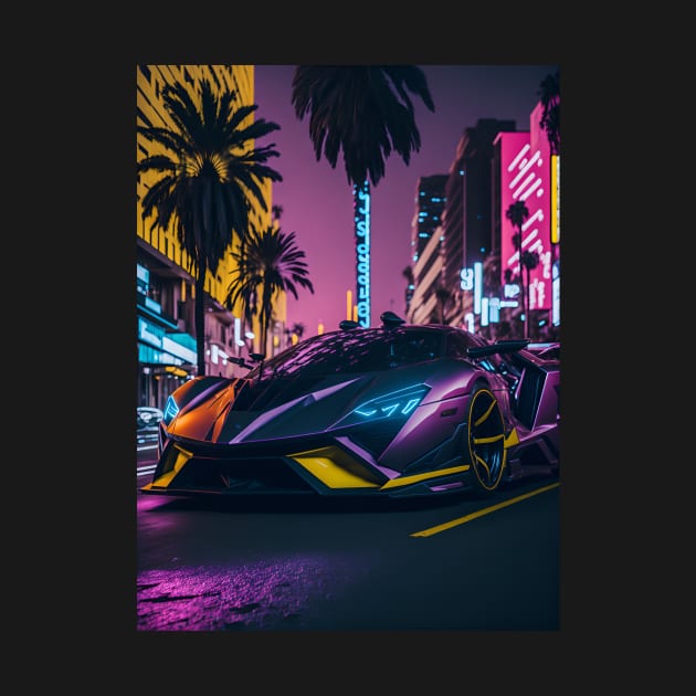 Dark Neon Sports Car in Beach Neon City by star trek fanart and more
