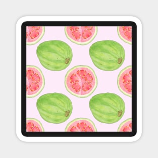 Bright watercolor tropical fruit pattern, guavas Magnet