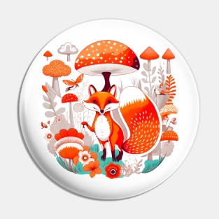 Fox & Mushroom Lover Funny Fly Agaric Retro Fall Pin