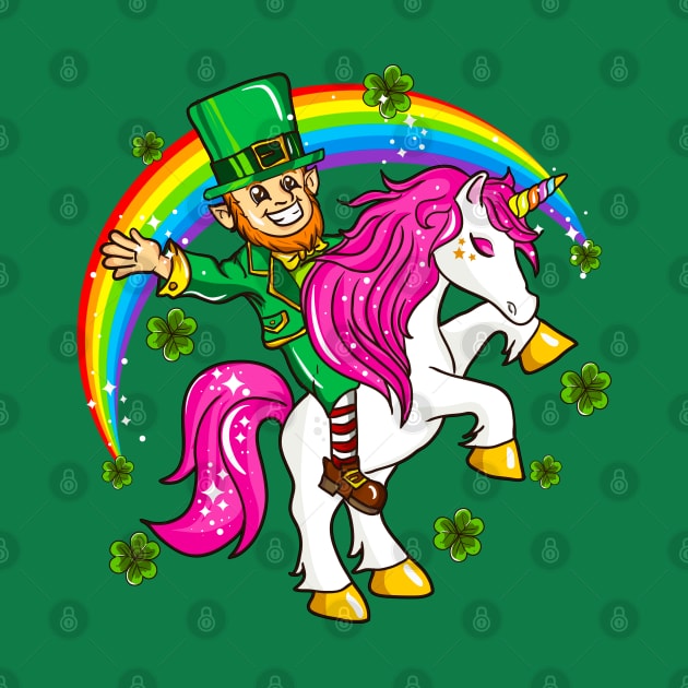 St Patricks Day Leprechaun Riding Unicorn by E