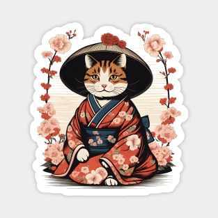 Japanese woodblock cat wearing kimono Magnet