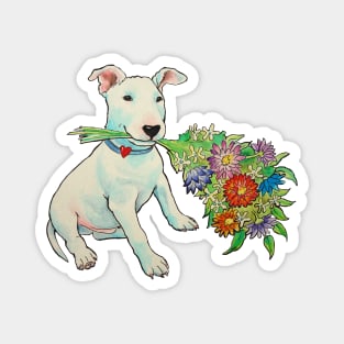 Bull Terrier puppy with flowers Magnet